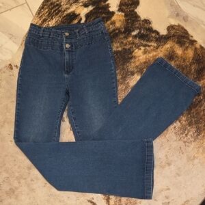 High Rise Double Button Flare Women's Jeans